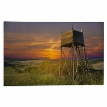 Hunters Lookout Tower On The Field At Sunset Rugs 66241624