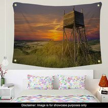 Hunters Lookout Tower On The Field At Sunset Wall Art 66241624