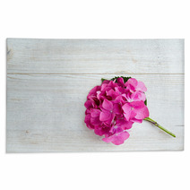 Hydrangea Flower On Wooden Surface Rugs 68087535