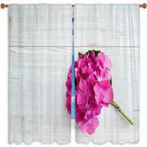 Hydrangea Flower On Wooden Surface Window Curtains 68087535