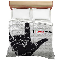 I Love You Hand Symbolic Gestures. Vector Illustration Bedding 40221066