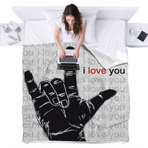 I Love You Hand Symbolic Gestures. Vector Illustration Blankets 40221066