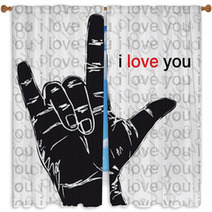 I Love You Hand Symbolic Gestures. Vector Illustration Window Curtains 40221066