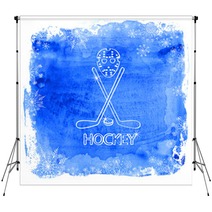 Ice Hockey Accessories On A Watercolor Background Backdrops 71405429