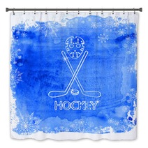 Ice Hockey Accessories On A Watercolor Background Bath Decor 71405429