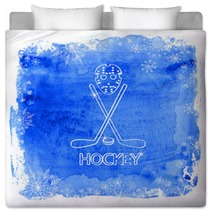 Ice Hockey Accessories On A Watercolor Background Bedding 71405429