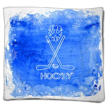 Ice Hockey Accessories On A Watercolor Background Blankets 71405429