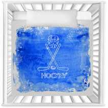 Ice Hockey Accessories On A Watercolor Background Nursery Decor 71405429