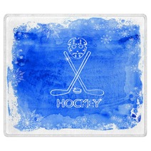 Ice Hockey Accessories On A Watercolor Background Rugs 71405429