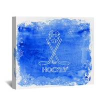 Ice Hockey Accessories On A Watercolor Background Wall Art 71405429