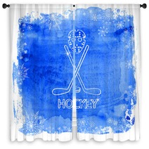 Ice Hockey Accessories On A Watercolor Background Window Curtains 71405429