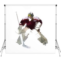 Ice Hockey Goalie In Dark Red Jersey Abstract Polygonal Vector Illustration Backdrops 178140712