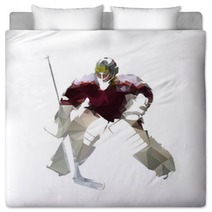 Ice Hockey Goalie In Dark Red Jersey Abstract Polygonal Vector Illustration Bedding 178140712