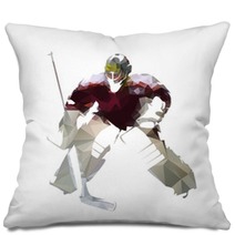 Ice Hockey Goalie In Dark Red Jersey Abstract Polygonal Vector Illustration Pillows 178140712