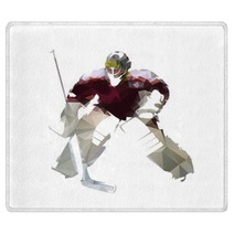 Ice Hockey Goalie In Dark Red Jersey Abstract Polygonal Vector Illustration Rugs 178140712