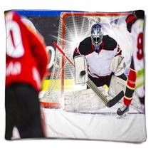 Ice Hockey Goalie Light Burst In The Background Blankets 135358126