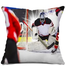 Ice Hockey Goalie Light Burst In The Background Pillows 135358126