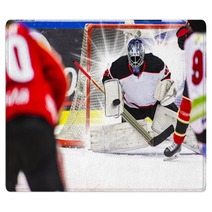 Ice Hockey Goalie Light Burst In The Background Rugs 135358126