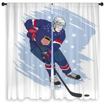 Ice Hockey Player American Window Curtains 90291708