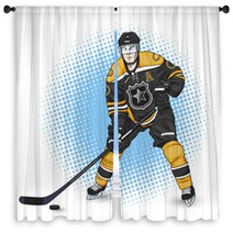 Ice Hockey Player Black And Yellow Window Curtains 90291627