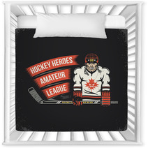 Ice Hockey Player With Stick Puck And Ribbon With Inscription Vintage Emblem Layered Vector Illustration Grunge Texture Text Background Separately And Can Be Easily Disabled Nursery Decor 133234142