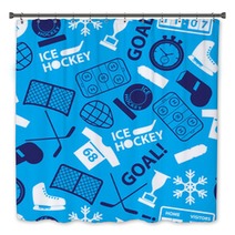 Ice Hockey Sport Icons Blue Seamless Pattern Eps10 Bath Decor 74776729