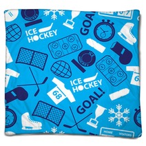 Ice Hockey Sport Icons Blue Seamless Pattern Eps10 Blankets 74776729