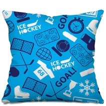 Ice Hockey Sport Icons Blue Seamless Pattern Eps10 Pillows 74776729