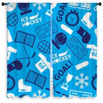 Ice Hockey Sport Icons Blue Seamless Pattern Eps10 Window Curtains 74776729