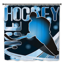 Ice Hockey Sports Poster In Shades of Blue Bath Decor 4232142