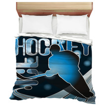Ice Hockey Sports Poster In Shades of Blue Bedding 4232142