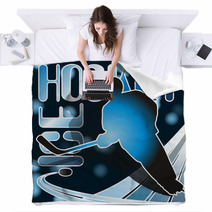 Ice Hockey Sports Poster In Shades of Blue Blankets 4232142