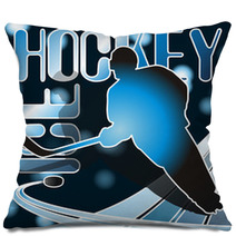Ice Hockey Sports Poster In Shades of Blue Pillows 4232142