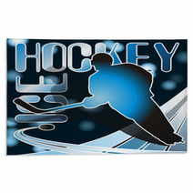 Ice Hockey Sports Poster In Shades of Blue Rugs 4232142