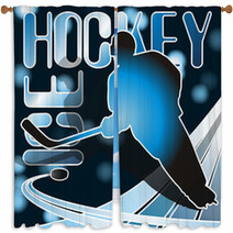 Ice Hockey Sports Poster In Shades of Blue Window Curtains 4232142