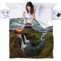 Iceland Landscape Spring Panorama At Sunset Blankets 53502965