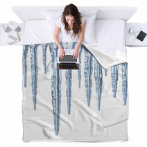 Icicles On White Background  Square Format Blankets 26767042