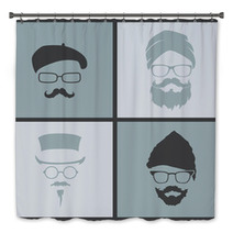 Icons Hairstyles Beard And Mustache Hipster Bath Decor 68159607