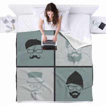 Icons Hairstyles Beard And Mustache Hipster Blankets 68159607