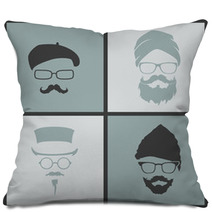 Icons Hairstyles Beard And Mustache Hipster Pillows 68159607
