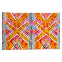 Ikat Geometric Red And Orange Authentic Pattern In Watercolour Style Watercolor Seamless Rugs 125673633