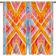 Ikat Geometric Red And Orange Authentic Pattern In Watercolour Style Watercolor Seamless Window Curtains 125673633