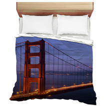 Illuminated Golden Gate Bridge At Dusk, San Francisco Bedding 71468374