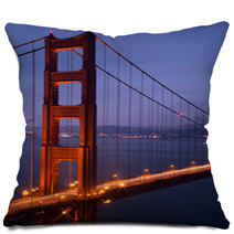 Illuminated Golden Gate Bridge At Dusk, San Francisco Pillows 71468374