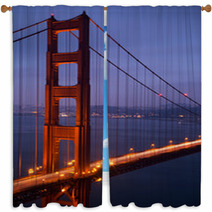 Illuminated Golden Gate Bridge At Dusk, San Francisco Window Curtains 71468374
