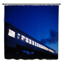 Illuminated Train Traveling Past At Night Bath Decor 63092536