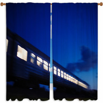 Illuminated Train Traveling Past At Night Window Curtains 63092536