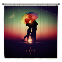 Illustration Of A Couple Kissing With A Vintage Effect Bath Decor 60435483