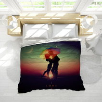 Illustration Of A Couple Kissing With A Vintage Effect Bedding 60435483