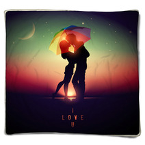 Illustration Of A Couple Kissing With A Vintage Effect Blankets 60435483